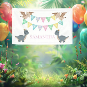 Banderoles Boho Dino Anniversaire Rose