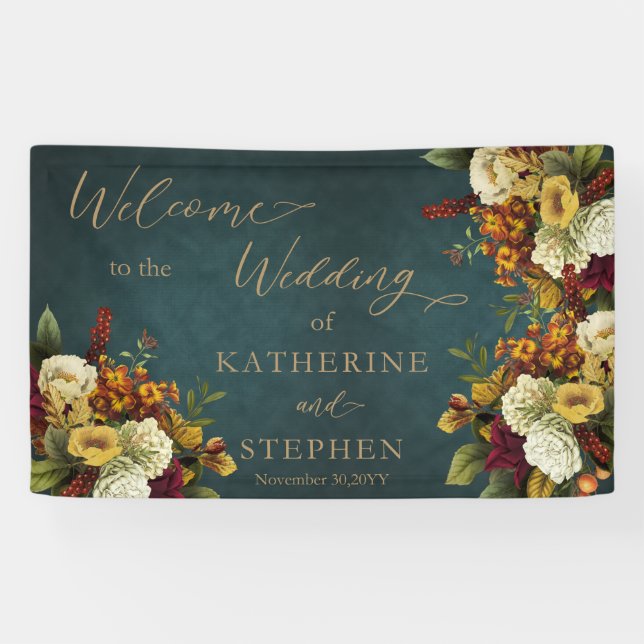 Banderoles Boho Dk Turquoise - Orange | Mariage de bouquet de (Horizontal)