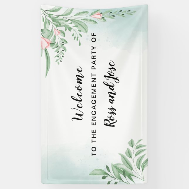 Banderoles Boho Dusty Blue Engagement Party Bienvenue (Vertical)