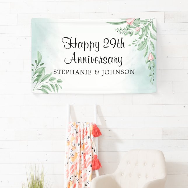 Banderoles Boho Dusty Blue Eucalyptus Mariage Anniversaire Ba (En situation)