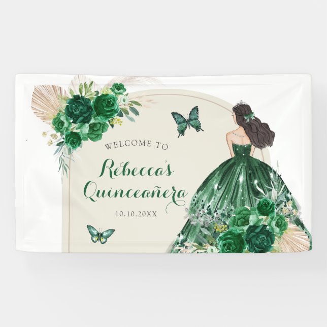 Banderoles Boho Emerald Green Quinceañera Large (Horizontal)