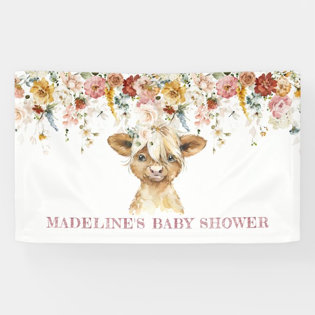 Banderoles Boho Floral Highland Bienvenue à la vache (Horizontal)