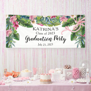 Banderoles Boho Green Feuilles   Pink Hibiscus Graduus Party
