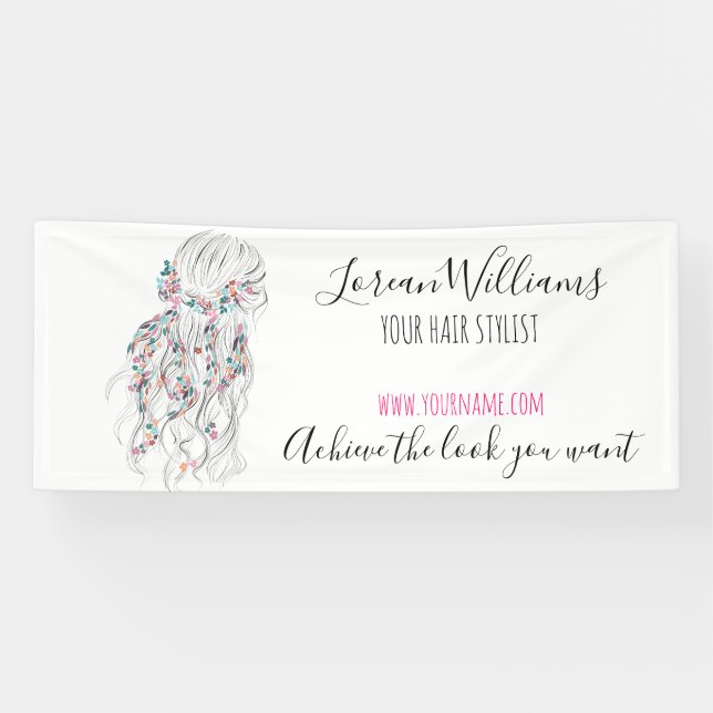 Banderoles Boho moderne noir blanc Wavy Style cheveux floral (Horizontal)