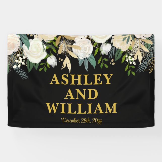 Banderoles Boho noir et or Bohemian Chic Greenery Mariage (Horizontal)