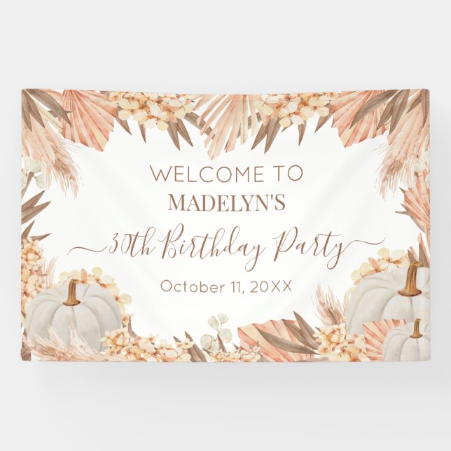 Banderoles Boho Pampas Pumpkin birthday party Welcome banner (Horizontal)