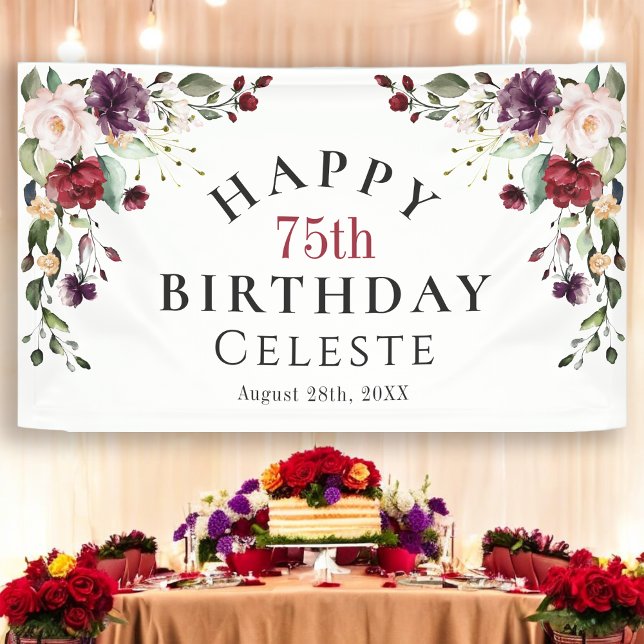 Banderoles Boho Red Blush et Purple 75e fête d'anniversaire (Créateur téléchargé)