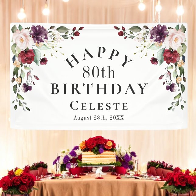 Banderoles Boho Red Blush et Purple 80e fête d'anniversaire (Créateur téléchargé)