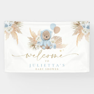 Banderoles Boho Teddy Bear Baby shower Garçon Bleu Ours Bienv