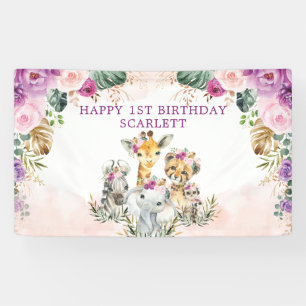 Banderoles Boho Tropical Safari Jungle Floral Joyeux Annivers