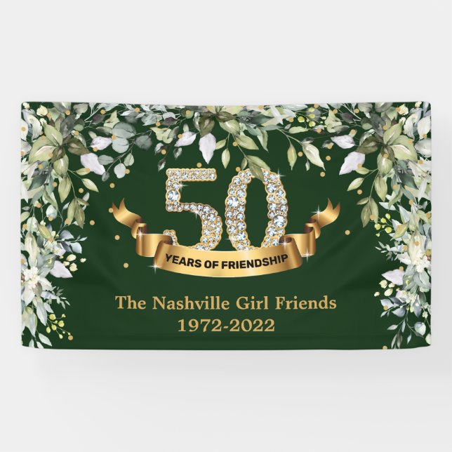 Banderoles Boho verdure feuillage or 50 ans d'amitié (Horizontal)