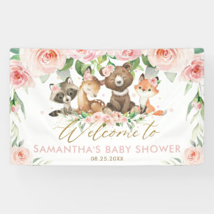 Banderoles Bois Animaux Baby shower Floral rose Fond 