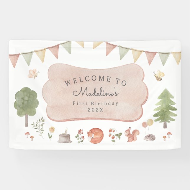 Banderoles Bois aquarelle | Forest Friends Party (Horizontal)