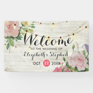 Banderoles Bois Floral Chaîne Lumières Mariage Welcome Banniè