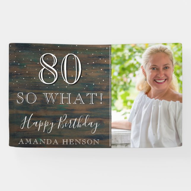 Banderoles Bois rustique 80 Alors, quel 80e anniversaire Phot (Horizontal)