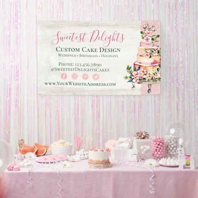 Banderoles Bois rustique Aquarelle Florale Mariage boulangeri (Fête)