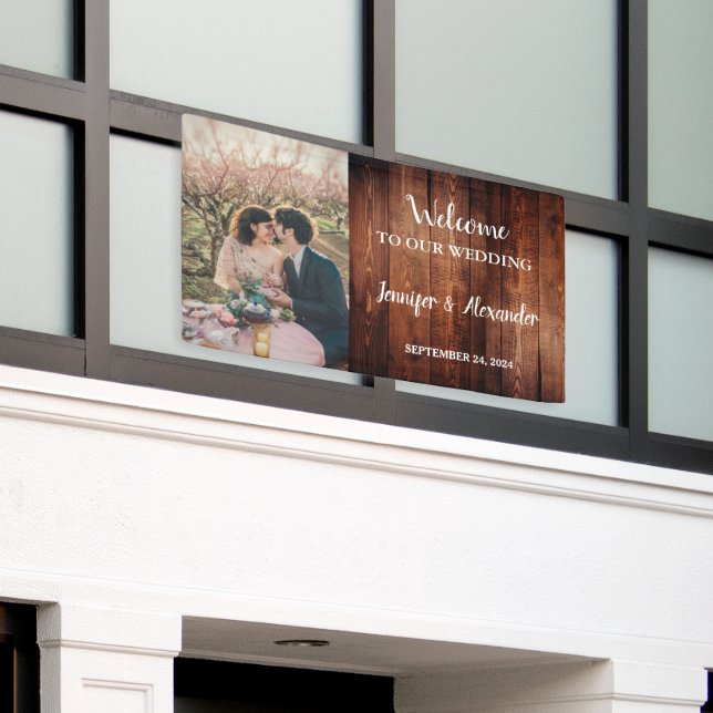Banderoles Bois rustique Bienvenue à notre photo Mariage (Bâtiment extérieur)