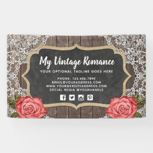 Banderoles Bois rustique & dentelle Floral Chalkboard Country