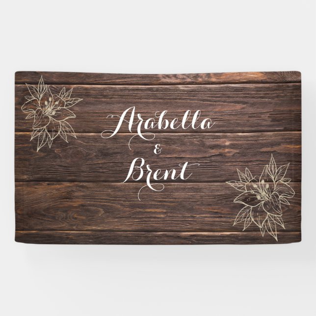 Banderoles Bois rustique Mariage floral (Horizontal)