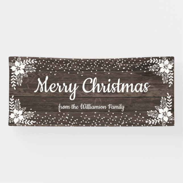 Banderoles Bois rustique Personnalisé Floral Fête de Noël (Horizontal)