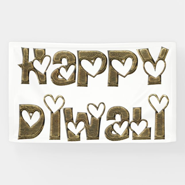 Banderoles Bon Diwali Saluant Coeur mignon Typographie (Horizontal)