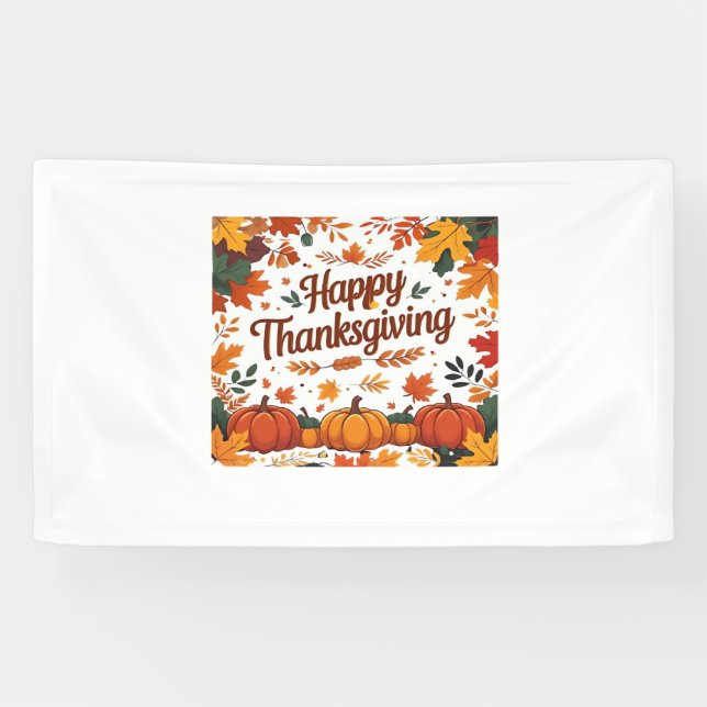 Banderoles Bon thanksgiving - Citrouilles d'automne et feuill (Horizontal)