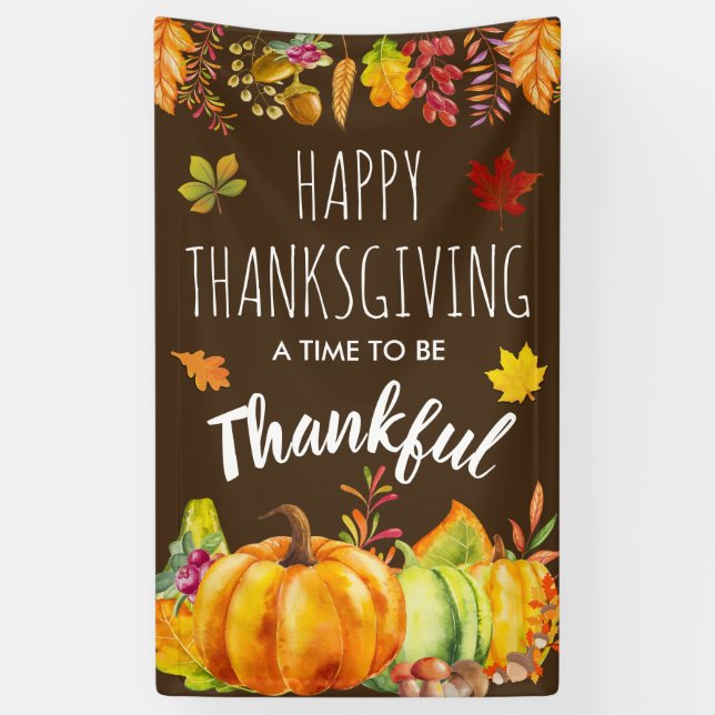 Banderoles Bon thanksgiving Citrouilles et feuillage d'automn (Vertical)
