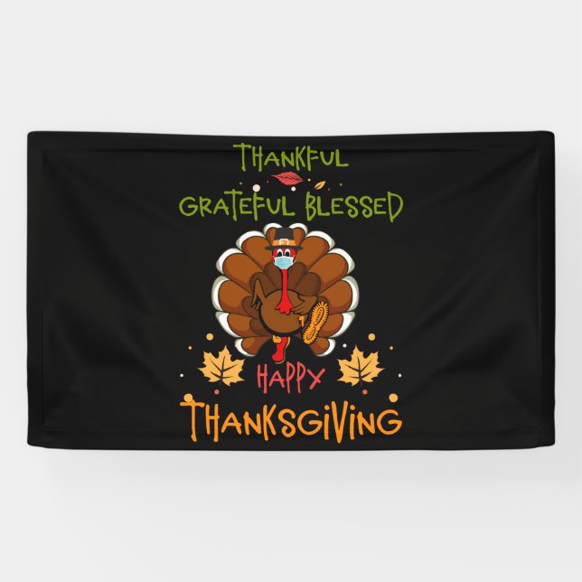 Banderoles Bon thanksgiving Turquie Avec Un Masque Merci (Horizontal)