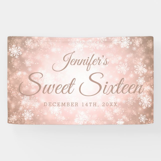 Banderoles Bonbon hiver rose bienvenu d'or de 16 (Horizontal)