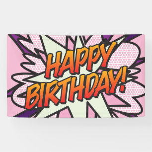 Banderoles BONJOUR D'ANNIVERSAIRE B.D. Pop Art rose