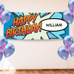 Banderoles BONJOUR D'ANNIVERSAIRE Bande dessinée Pop Art Blue