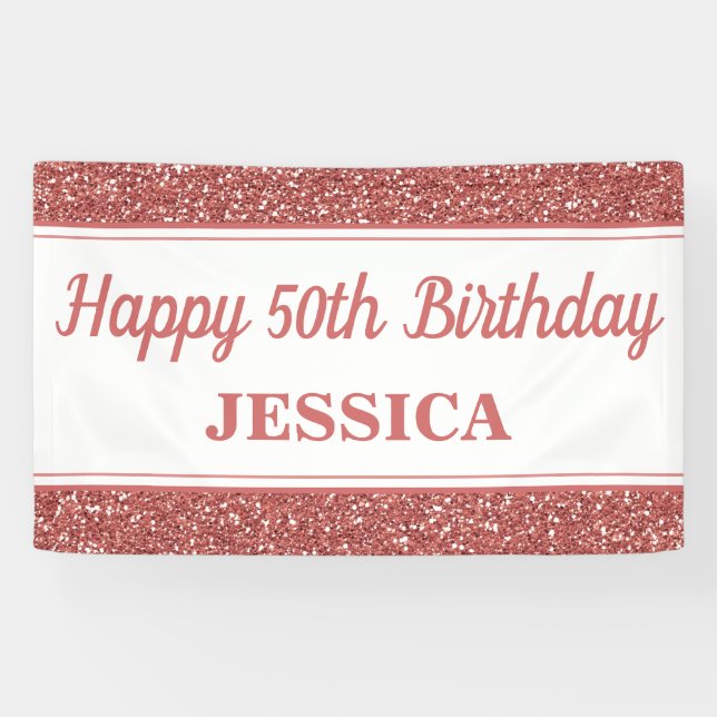 Banderoles Bonne 50e anniversaire Rose Parties scintillant or (Horizontal)