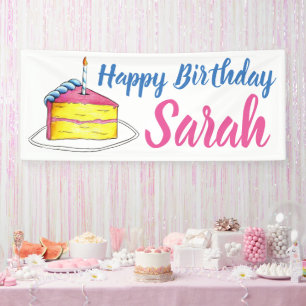 Banderoles Bonne fête d'anniversaire Pink Cake Slice Candle P