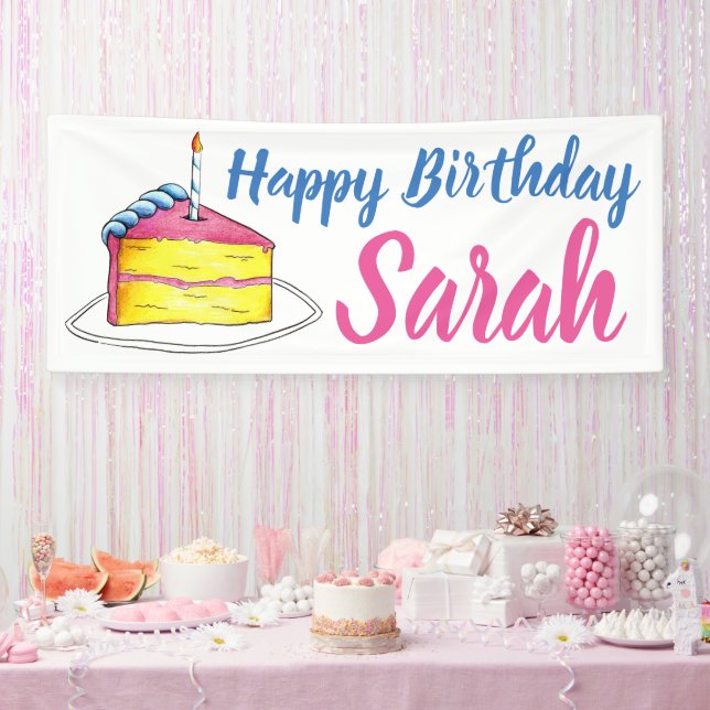 Banderoles Bonne fête d'anniversaire Pink Cake Slice Candle P (Fête)