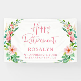 Banderoles Bonne Retraite Floral Tropical Écriture Rose