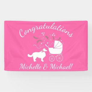 Banderoles Bordure Collie Chien Baby shower Chien Chiot Rose 