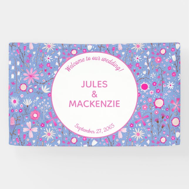 Banderoles Botanique Bleu clair Fleur sauvage Floral Mariage (Horizontal)