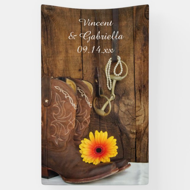 Banderoles Bottes de cowboy, Mariage campagnard de la marmite (Vertical)