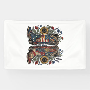 Banderoles Bottes de cowboy patriotiques Chemise florale au t