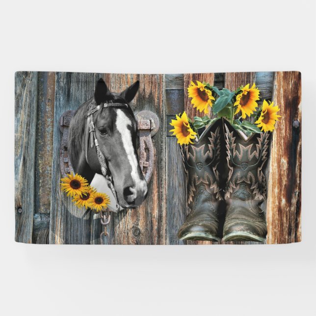 Banderoles Bottes de cowboy Rustique Western Horse Tournesols (Horizontal)