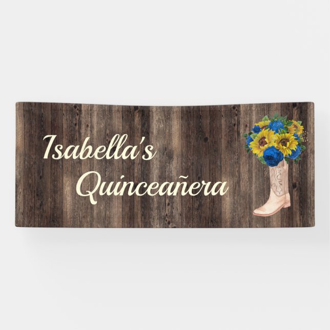 Banderoles Bottes Roses Russe bleu tournesol Quinceañera (Horizontal)
