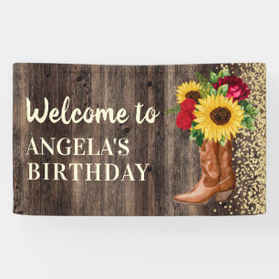 Banderoles Bottes Rustiques Tournesols Roses Rouges Anniversa