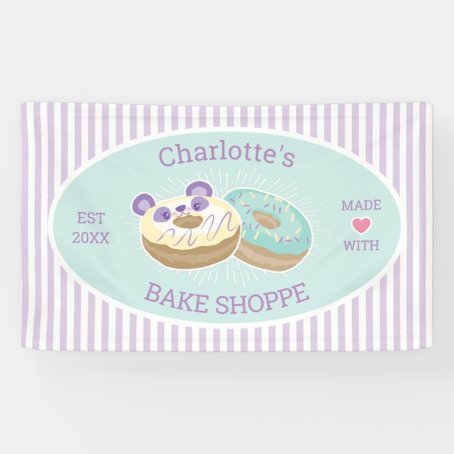Banderoles Boulangerie de magasin de Donut violet et vert (Horizontal)