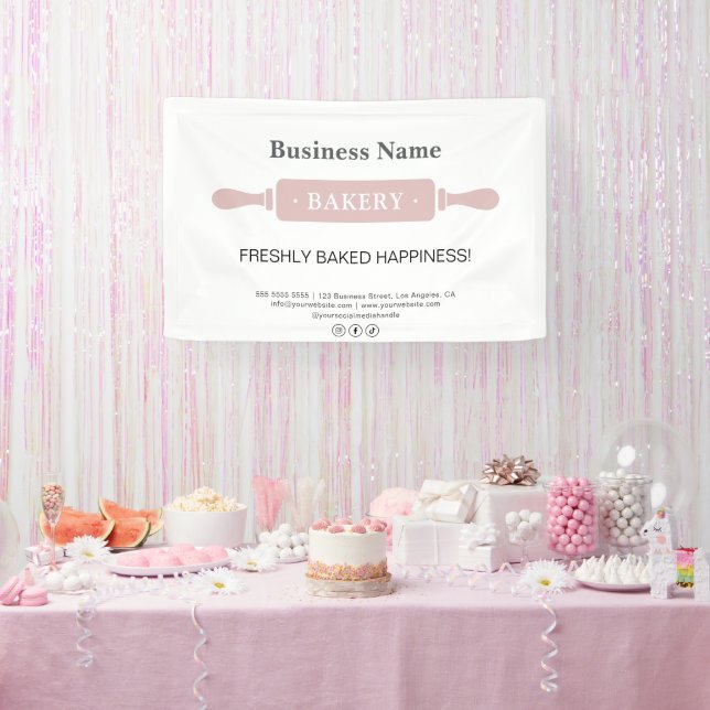 Banderoles Boulangerie Rolling Pin Blanc et Rose Business (Fête)
