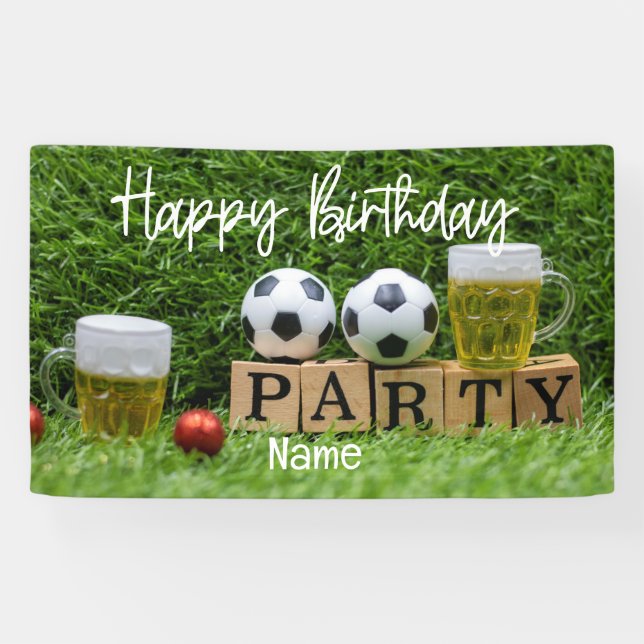 Banderoles Boule de football avec Joyeux Anniversaire avec bi (Horizontal)
