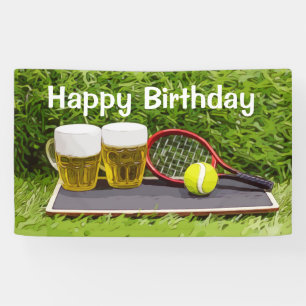 Banderoles Boule de tennis et verre de bière fête d'anniversa