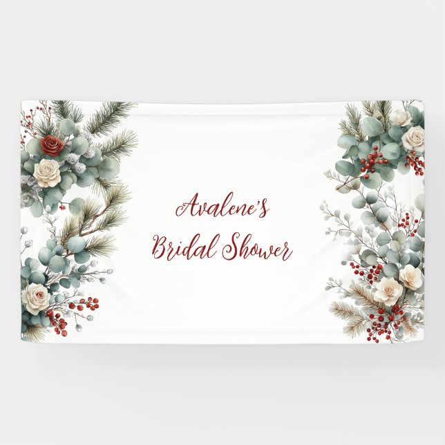 Banderoles Bouquet de fleurs hivernales Rose rouge et blanche (Horizontal)
