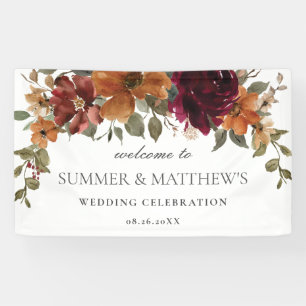Banderoles Bourgogne Brûlé Orange Rouille Mariage Floral Cont