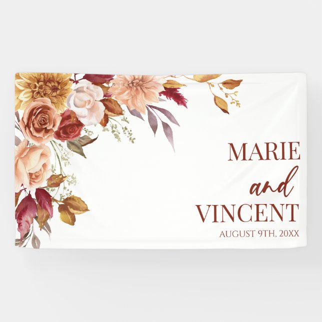 Banderoles Bourgogne Burange Brown Floral Mariage (Horizontal)