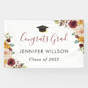Banderoles Bourgogne Floral Congrats Grad Grad Grad Graduatio
